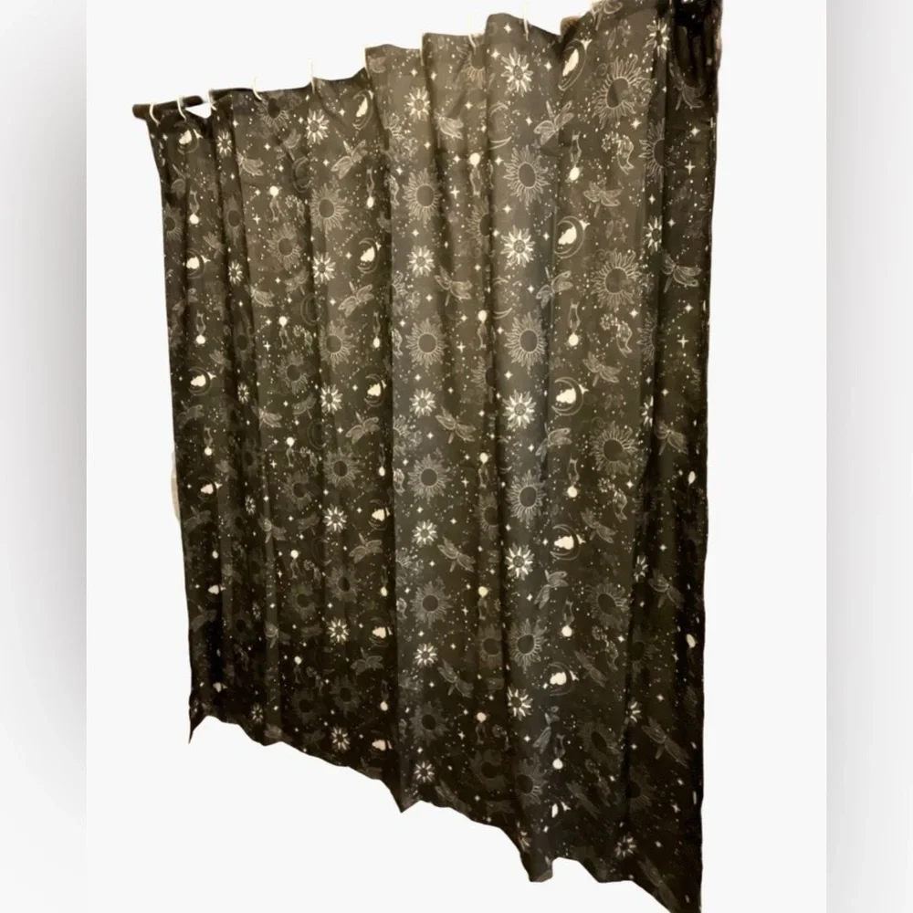 Forever 21 Galaxy Shower Curtain 70 x 70 Inches Stars Sun Moon Black & White NEW